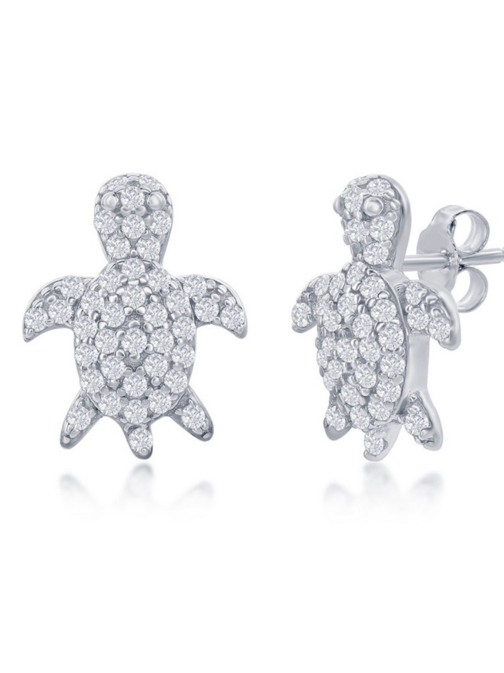 Petite Sterling Silver AAA CZ Sea Turtle Stud Earrings
